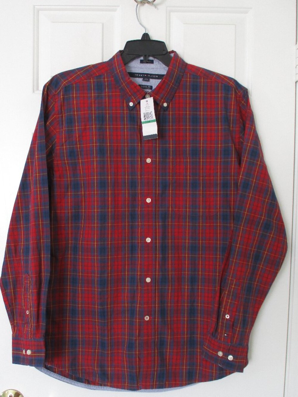 Tommy Hilfiger Mens L/S Red Cotton Plaid Button-down Casual Shirt NWT - Large